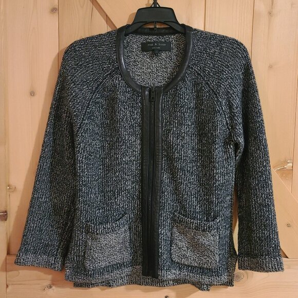 rag & bone Sweaters - Rag & Bone Size SMALL Lamb Leather Trim Zip-Up Wool Blend Cardigan Jacket
